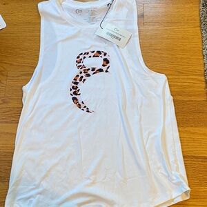 White Tank Top with Leopard Print Design
